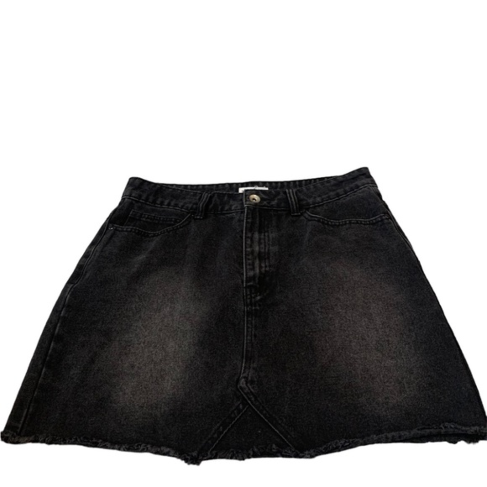 Others Follow Black‎ Denim Mini Skirt w/Distressed Hem Women’s Sz Med
